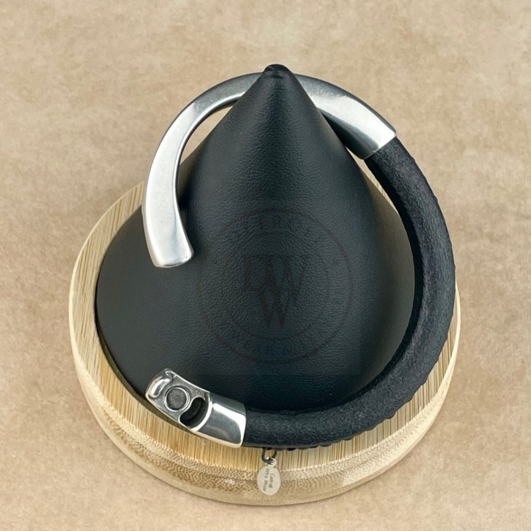 Black Chain on Black Leather Arena Bracelet with <strong>Single</strong> Antique Silver Magnetic Clasp