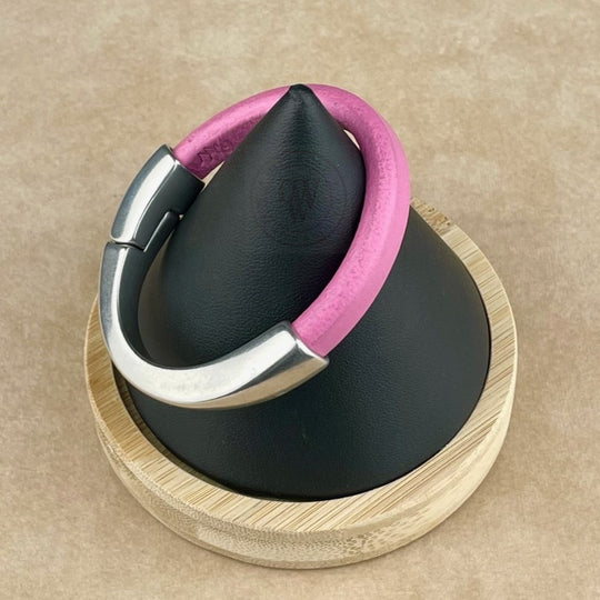 Bubblegum Pink Leather Arena Bracelet with <strong>Single</strong> Antique Silver Magnetic Clasp
