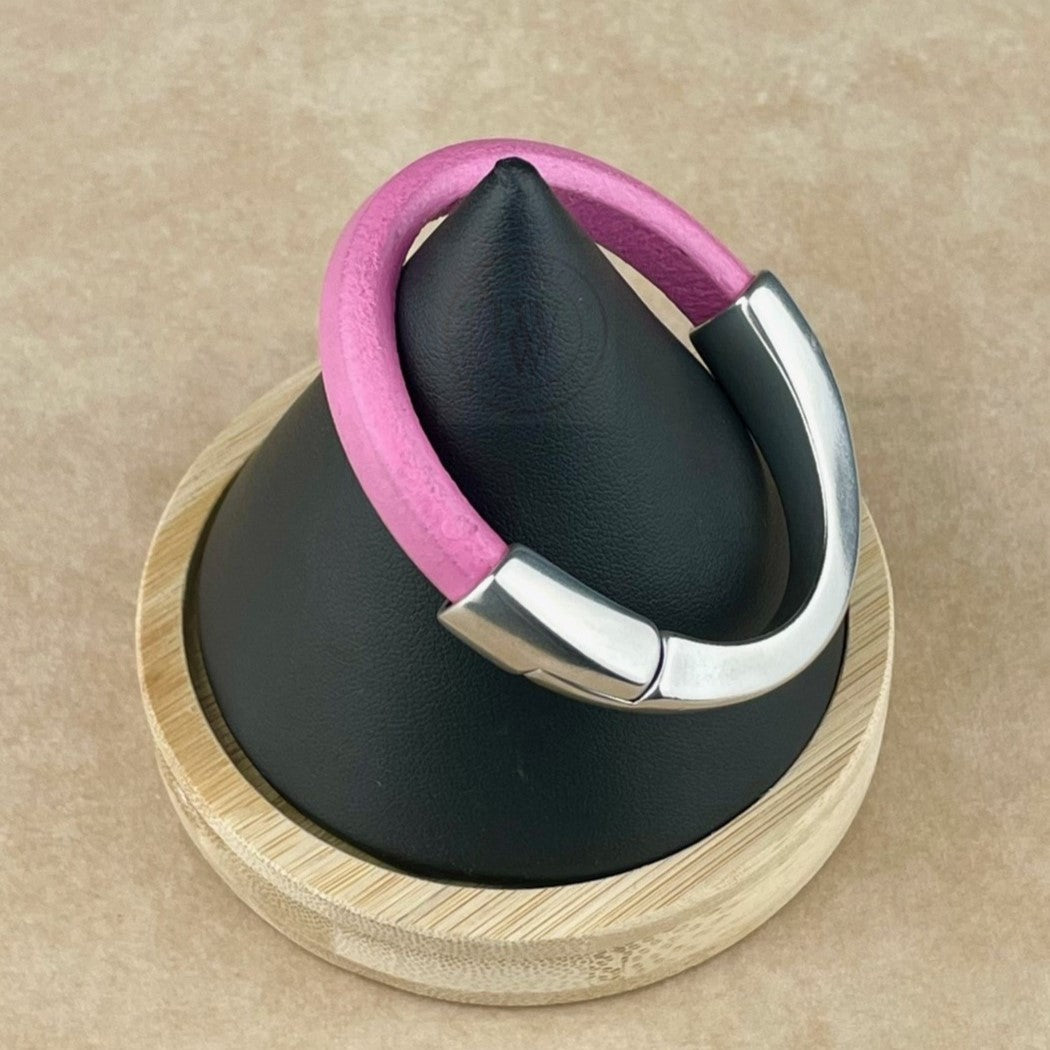 Bubblegum Pink Leather Arena Bracelet with <strong>Single</strong> Antique Silver Magnetic Clasp