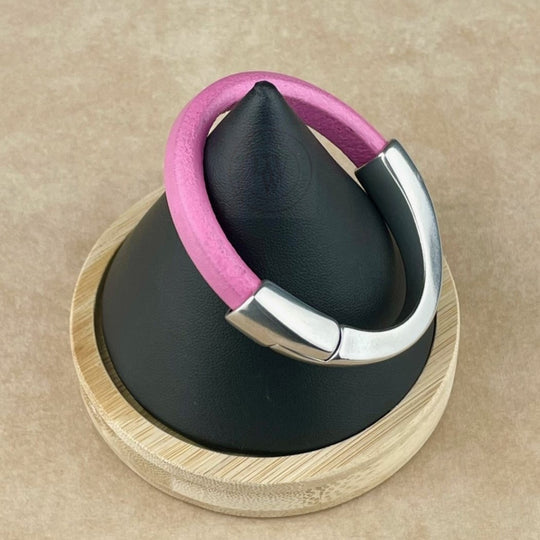 Bubblegum Pink Leather Arena Bracelet with <strong>Single</strong> Antique Silver Magnetic Clasp