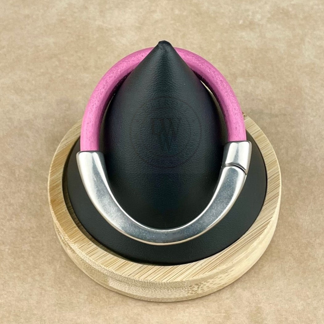 Bubblegum Pink Leather Arena Bracelet with <strong>Single</strong> Antique Silver Magnetic Clasp