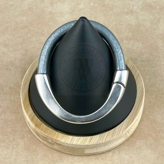 Metallic Silver Leather Arena Bracelet with <strong>Single</strong> Antique Silver Magnetic Clasp