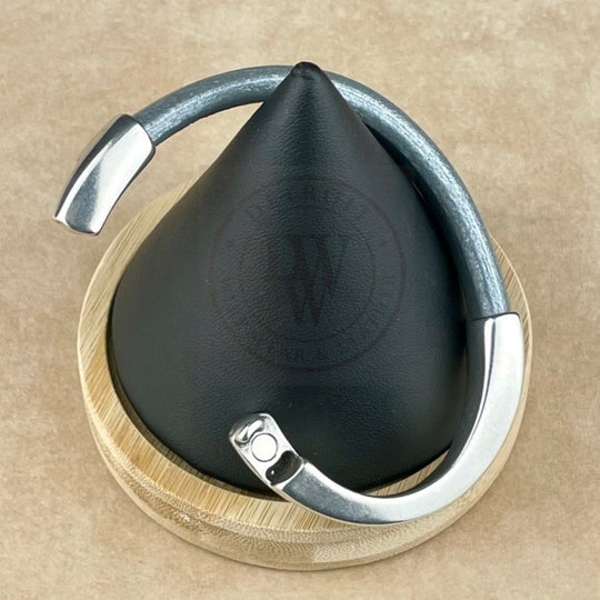 Metallic Silver Leather Arena Bracelet with <strong>Single</strong> Antique Silver Magnetic Clasp