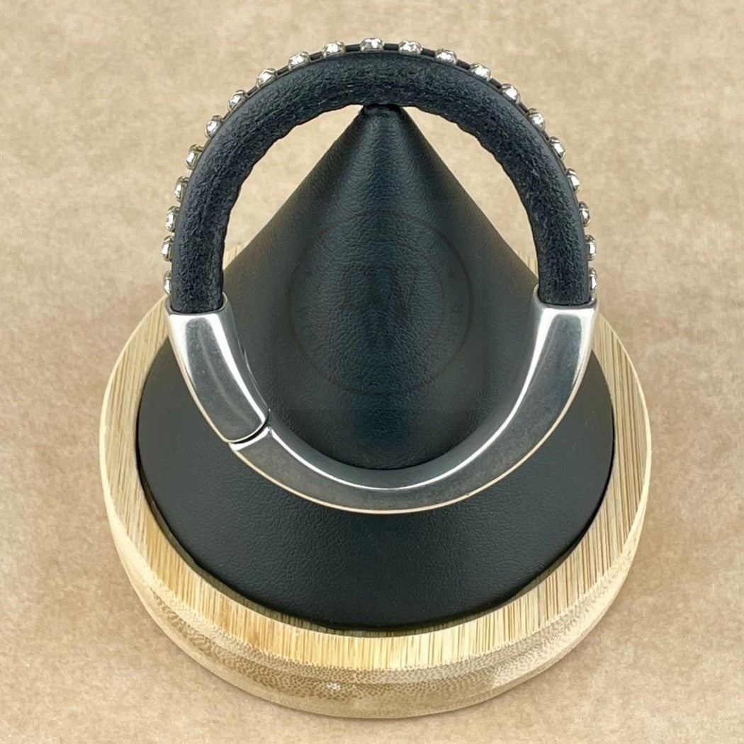 Clear Crystal on Black Leather Unisex Arena Bracelet-2