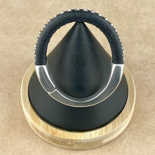 Clear Crystal on Black Leather Unisex Arena Bracelet-2