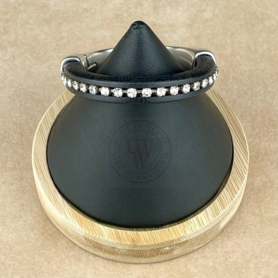 Clear Crystal on Black Leather Unisex Arena Bracelet-1