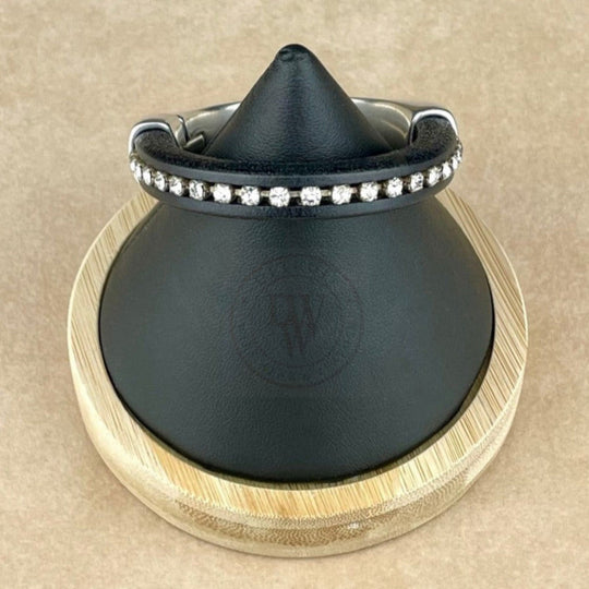 Clear Crystal on Black Leather Unisex Arena Bracelet-1