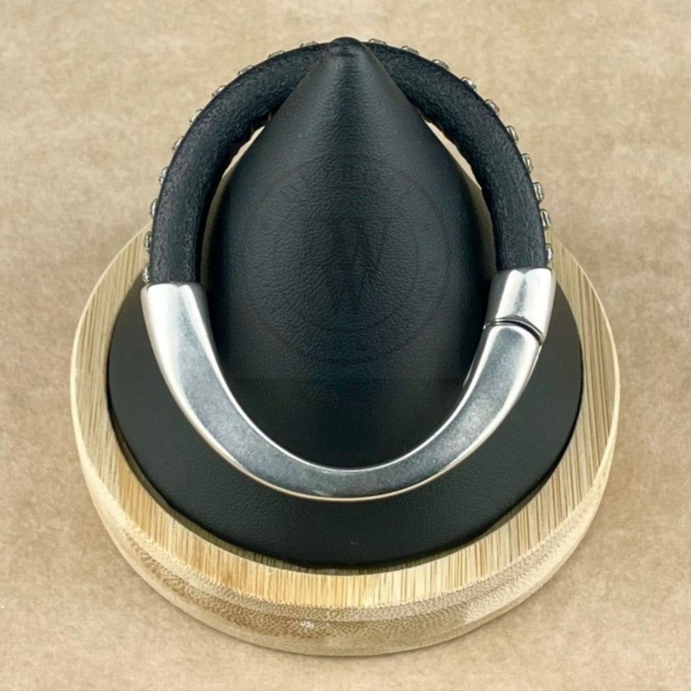 Clear Crystal on Black Leather Unisex Arena Bracelet-5