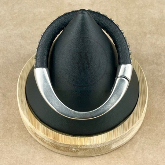 Clear Crystal on Black Leather Unisex Arena Bracelet-5