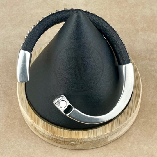 Clear Crystal on Black Leather Unisex Arena Bracelet-7