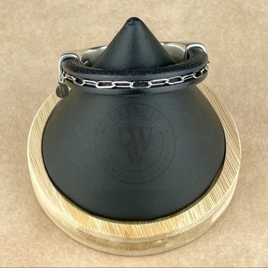 Rhodium Chain on Black Leather Unisex Arena Bracelet  -1