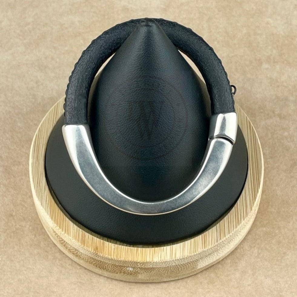 Black Chain on Black Leather Unisex Arena Bracelet-5