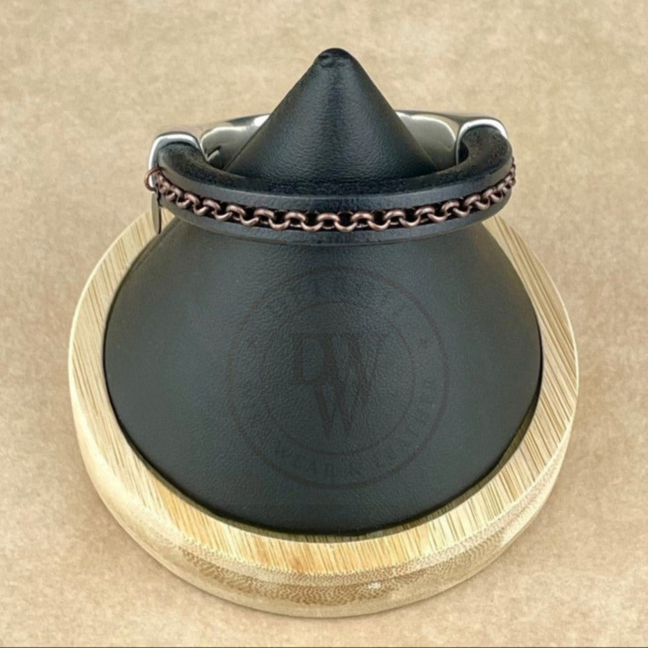 Antique Copper Chain on Black Leather Unisex Arena Bracelet -1