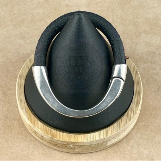 Antique Copper Chain on Black Leather Unisex Arena Bracelet -5