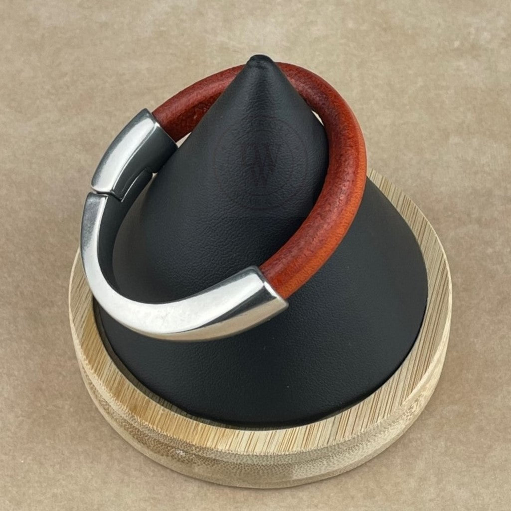 Distressed Orange Leather Unisex Arena Bracelet -2