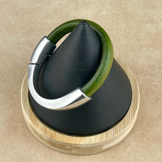 Distressed Grass Green Leather Unisex Arena Bracelet-2