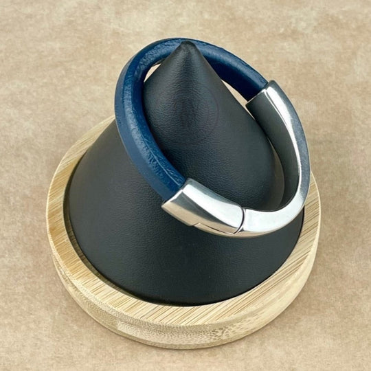 Dark Navy Blue Leather Unisex Arena Bracelet-3