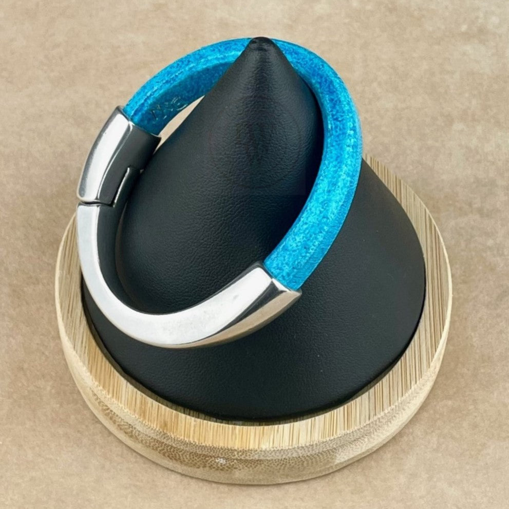 Distressed Turquoise Leather Unisex Arena Bracelet-2