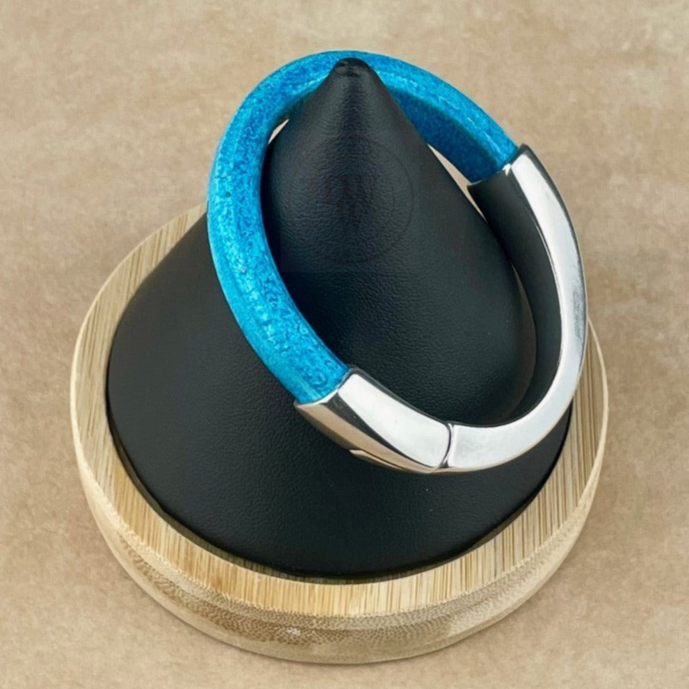 Distressed Turquoise Leather Unisex Arena Bracelet-3