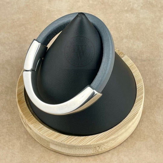 Dark Grey Leather Unisex Arena Bracelet-2