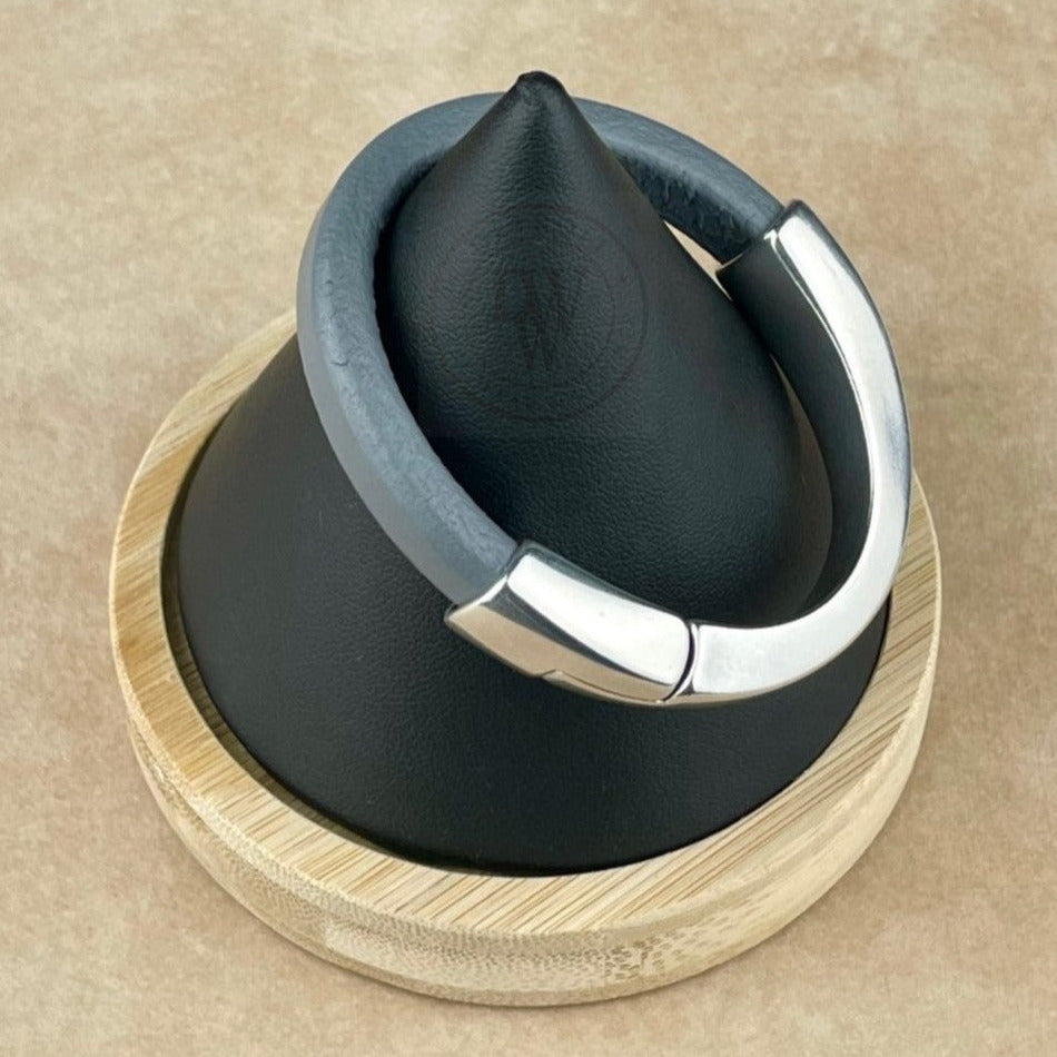 Dark Grey Leather Unisex Arena Bracelet-3