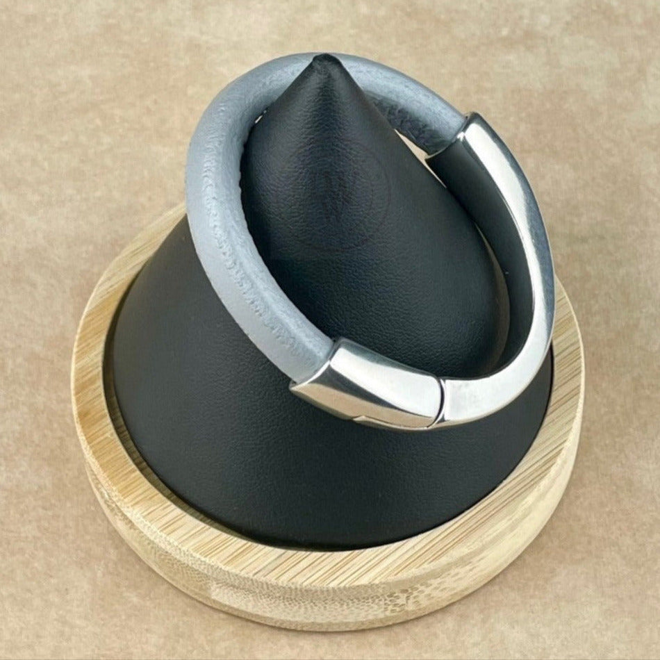 Light Grey Leather Unisex Arena Bracelet-3