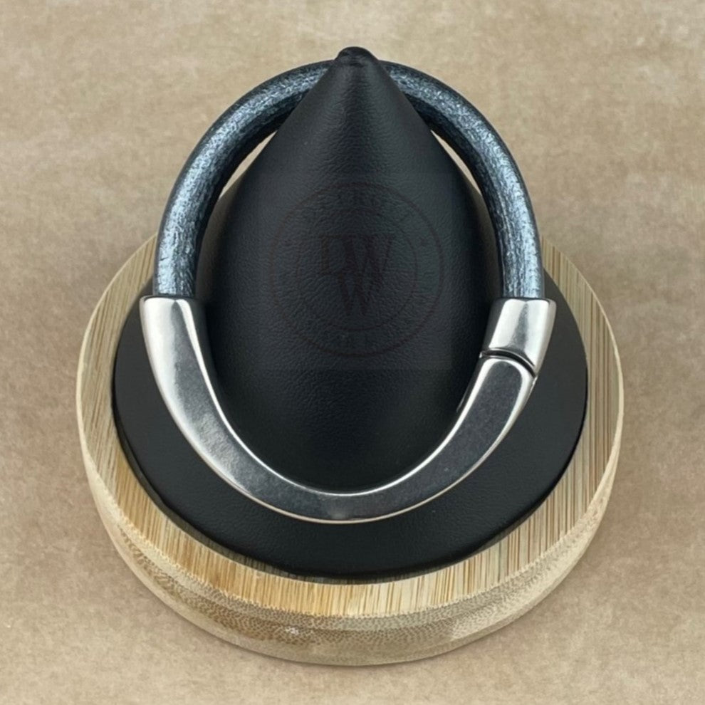 Metallic Silver Black Leather Unisex Arena Bracelet-4