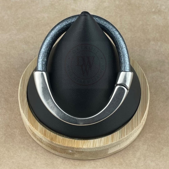 Metallic Silver Black Leather Unisex Arena Bracelet-4