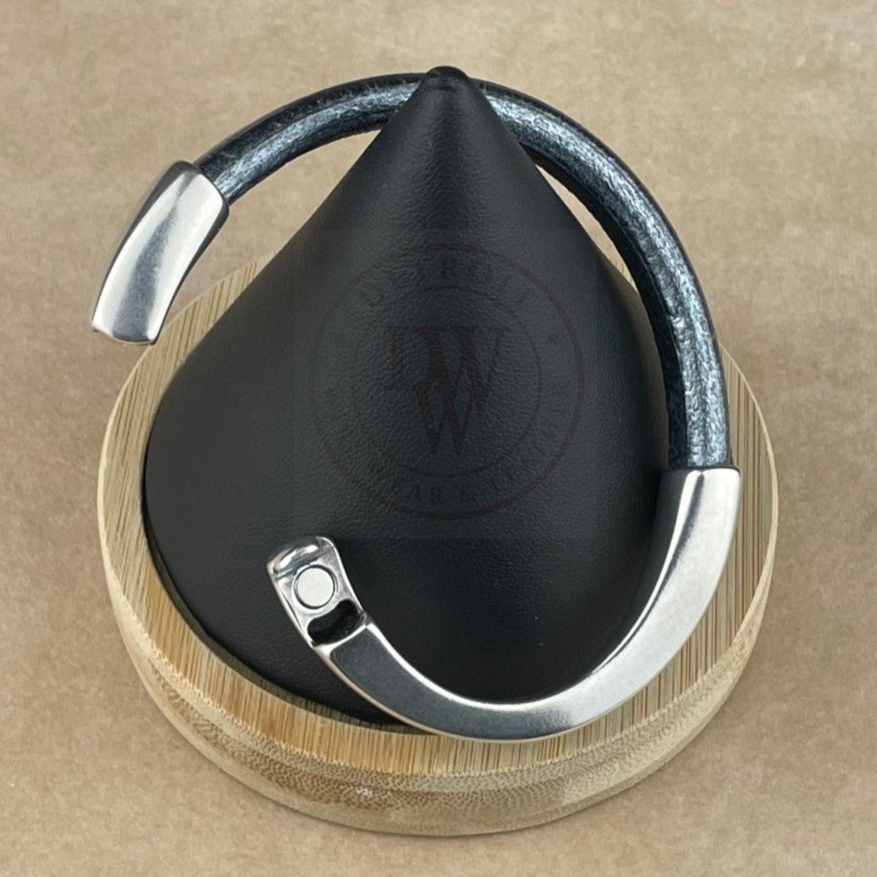 Metallic Silver Black Leather Unisex Arena Bracelet-6