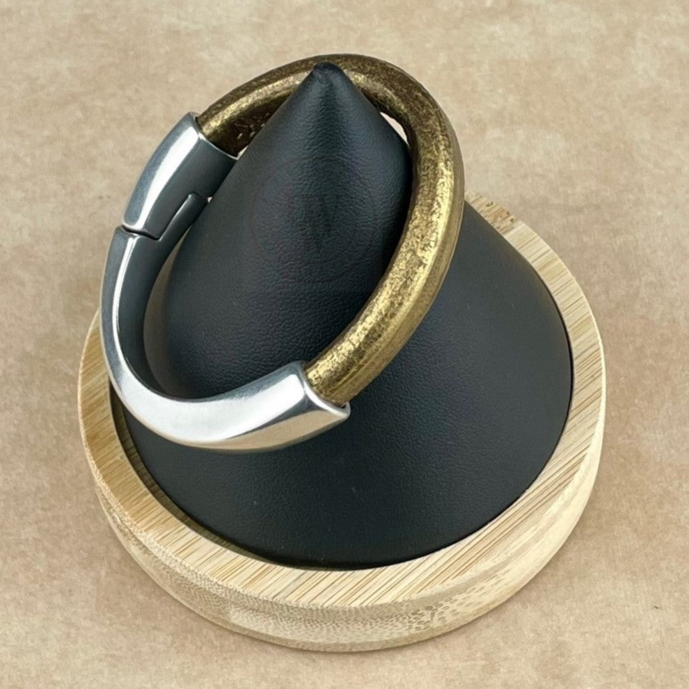 Metallic Gold Brown Leather Unisex Arena Bracelet-2