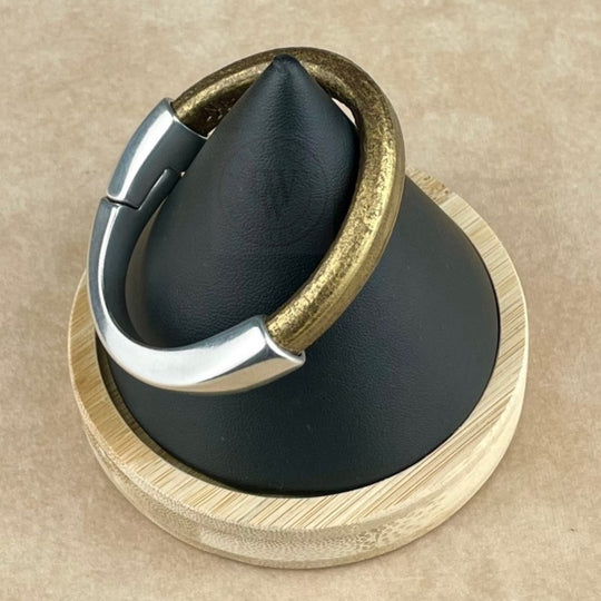 Metallic Gold Brown Leather Unisex Arena Bracelet-2