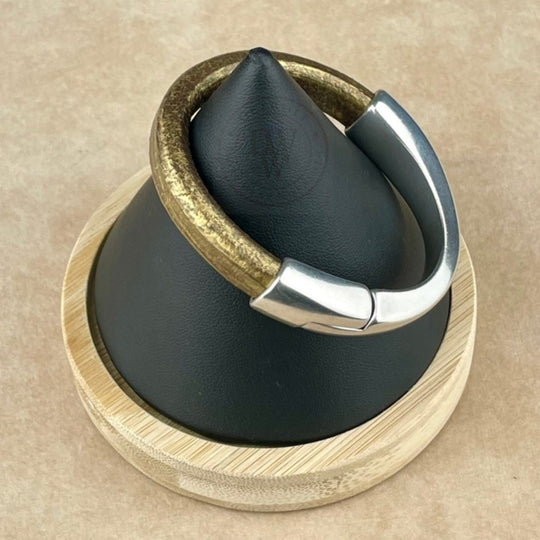 Metallic Gold Brown Leather Unisex Arena Bracelet-3