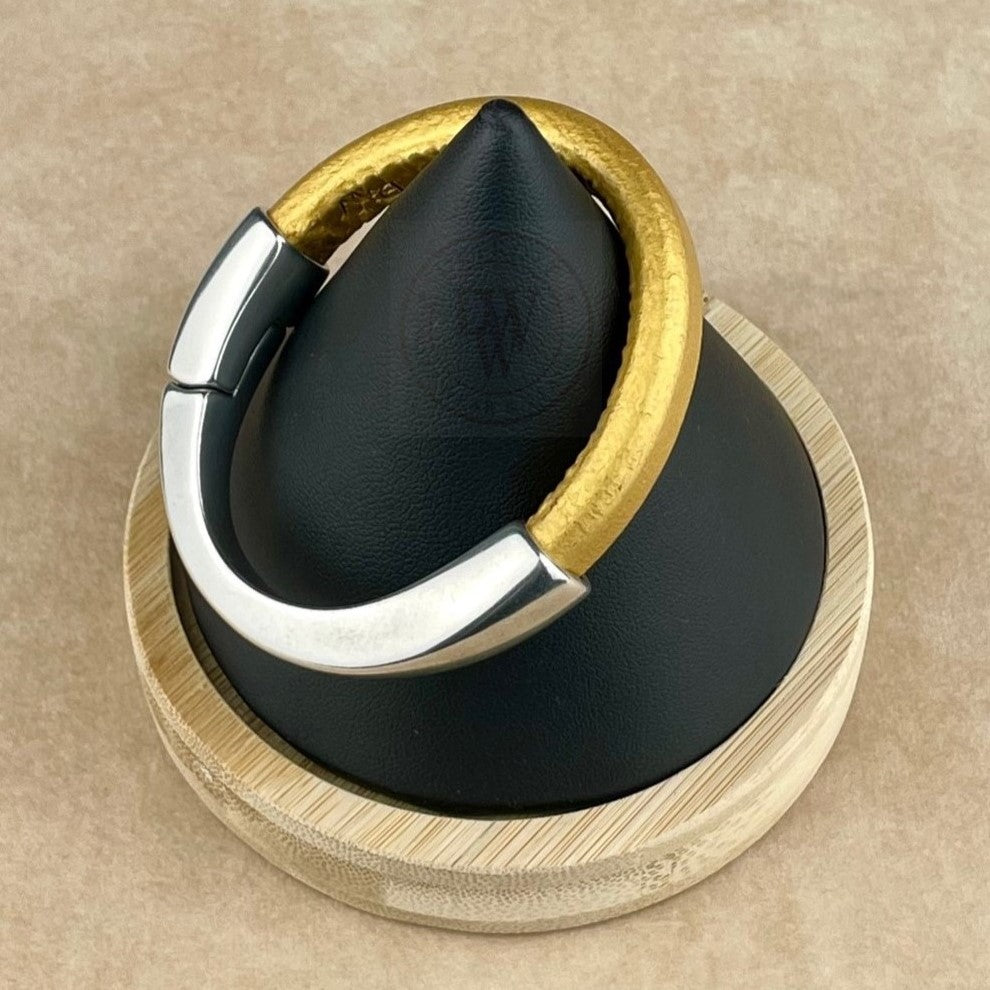 Metallic Gold Leather Unisex Arena Bracelet-2
