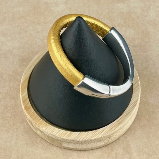 Metallic Gold Leather Unisex Arena Bracelet-3