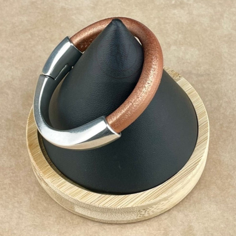 Matte Metallic Bronze Leather Unisex Arena Bracelet-2