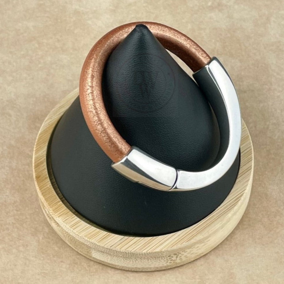 Matte Metallic Bronze Leather Unisex Arena Bracelet-3