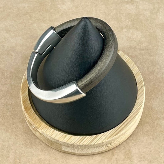 Metallic Gunmetal Leather Unisex Arena Bracelet-2