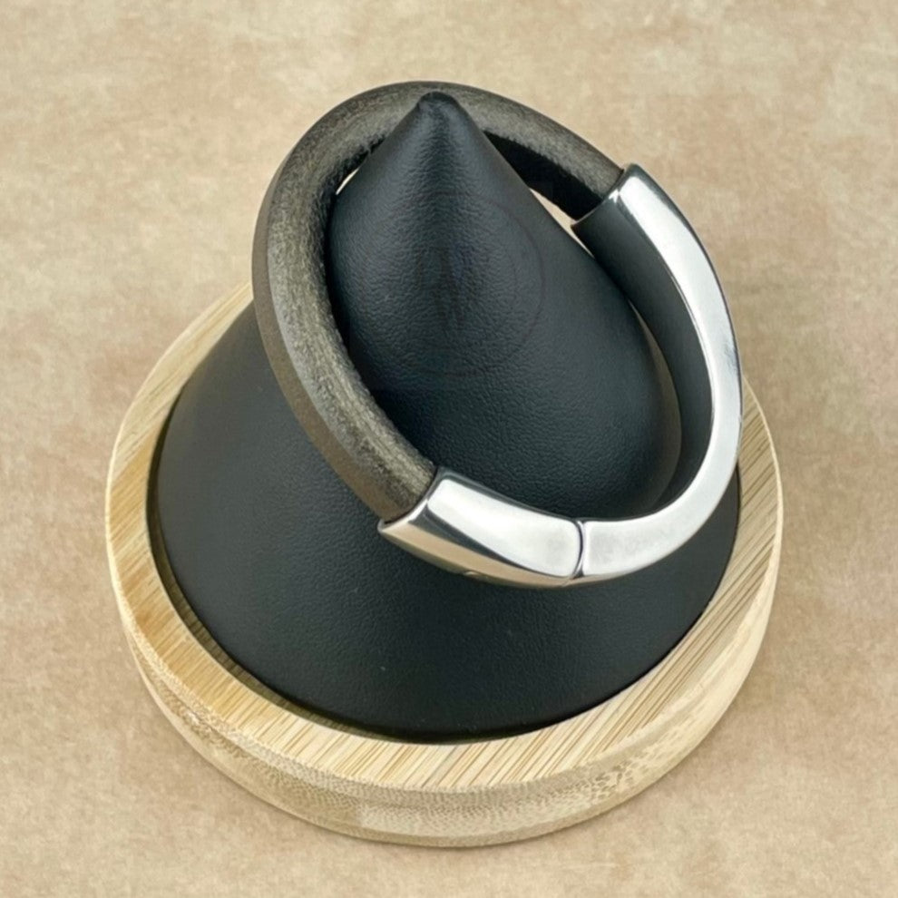 Metallic Gunmetal Leather Unisex Arena Bracelet-3