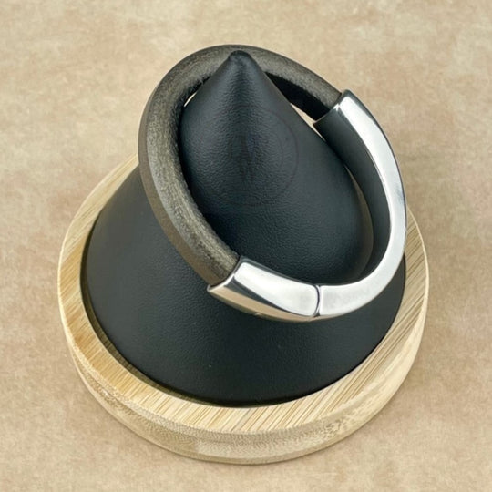 Metallic Gunmetal Leather Unisex Arena Bracelet-3