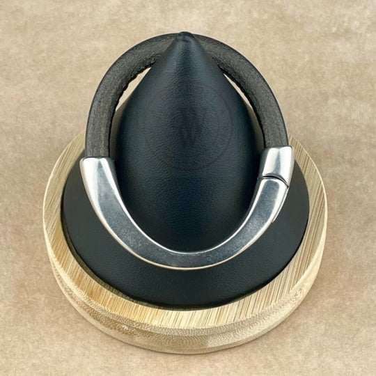 Metallic Gunmetal Leather Unisex Arena Bracelet-4