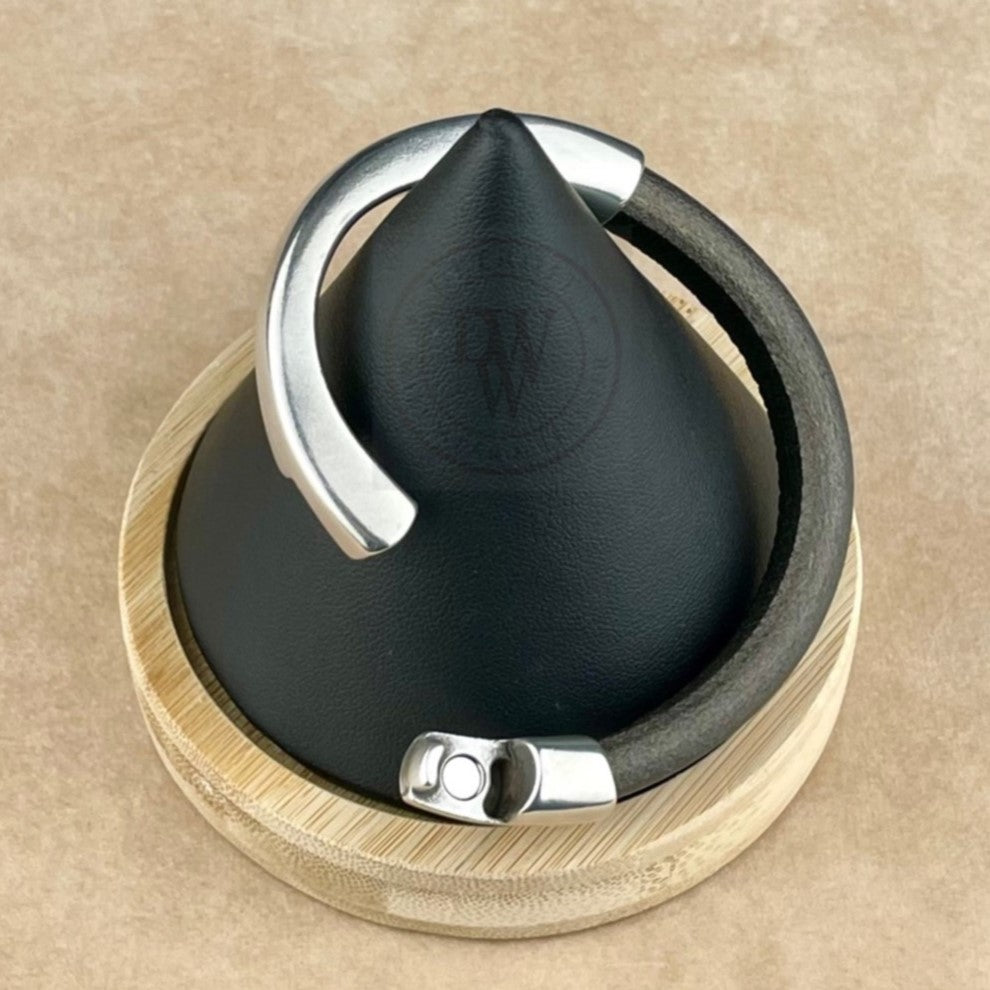 Metallic Gunmetal Leather Unisex Arena Bracelet-5