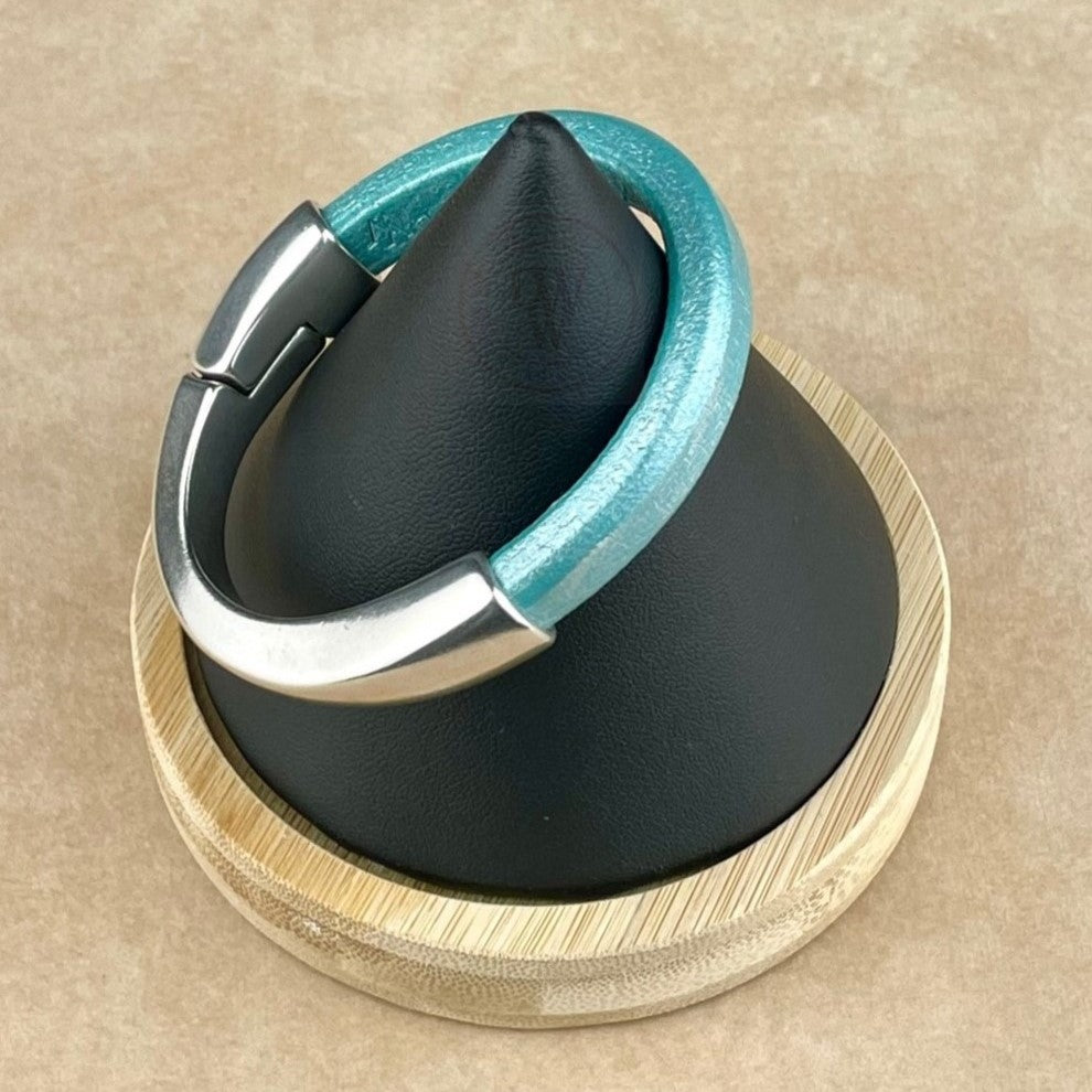 Metallic Teal Leather Unisex Arena Bracelet-2