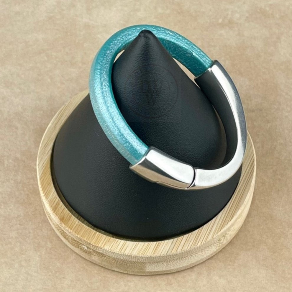 Metallic Teal Leather Unisex Arena Bracelet-3