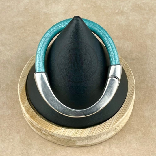 Metallic Teal Leather Unisex Arena Bracelet-4
