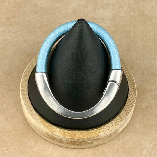 Metallic Sky Blue Leather Unisex Arena Bracelet -4