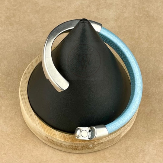 Metallic Sky Blue Leather Unisex Arena Bracelet -5