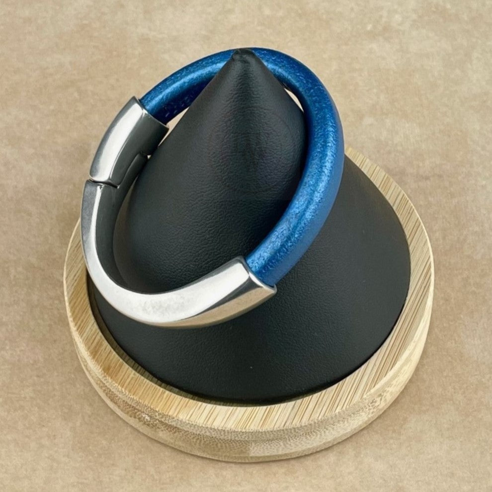 Metallic Cobalt Leather Unisex Arena Bracelet-2