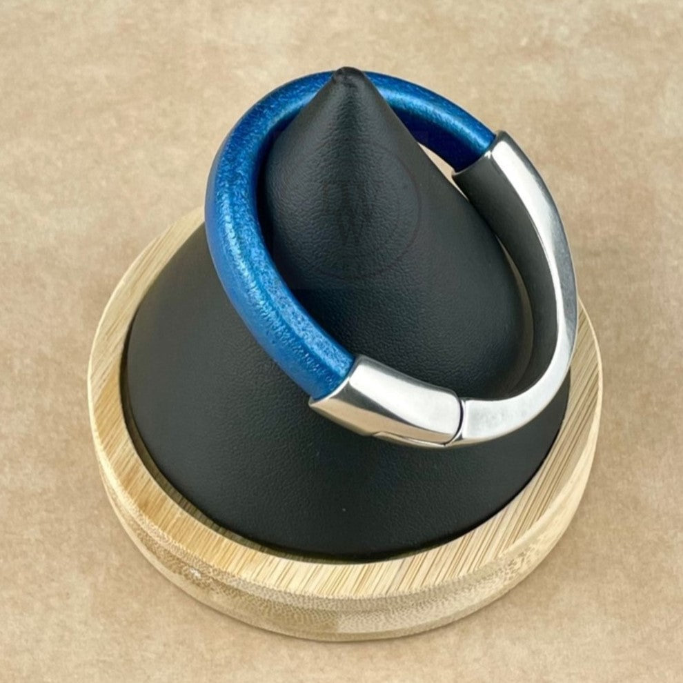 Metallic Cobalt Leather Unisex Arena Bracelet-3