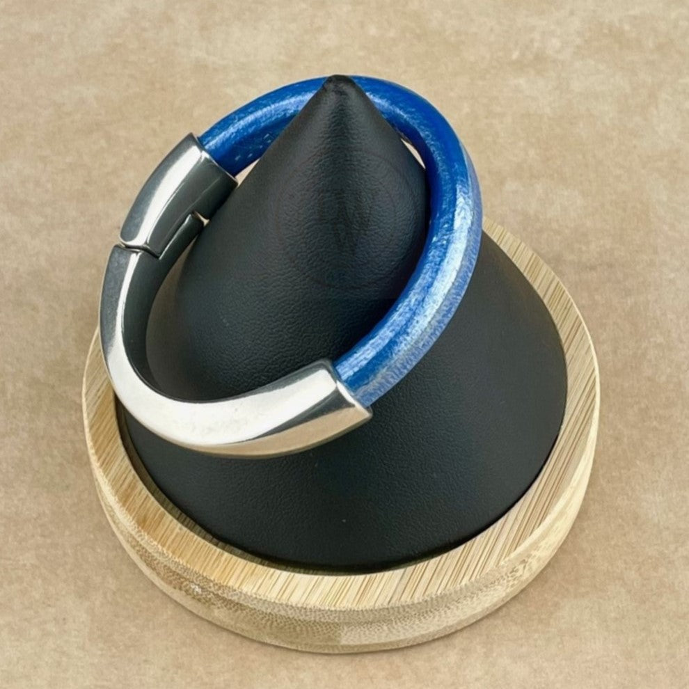 Metallic Star Spangled Banner Blue Leather Unisex Arena Bracelet-2