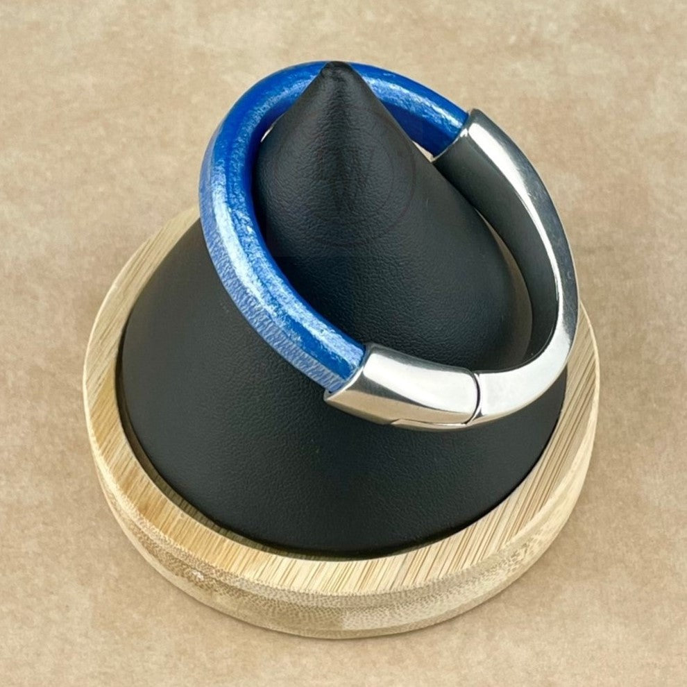 Metallic Star Spangled Banner Blue Leather Unisex Arena Bracelet-3